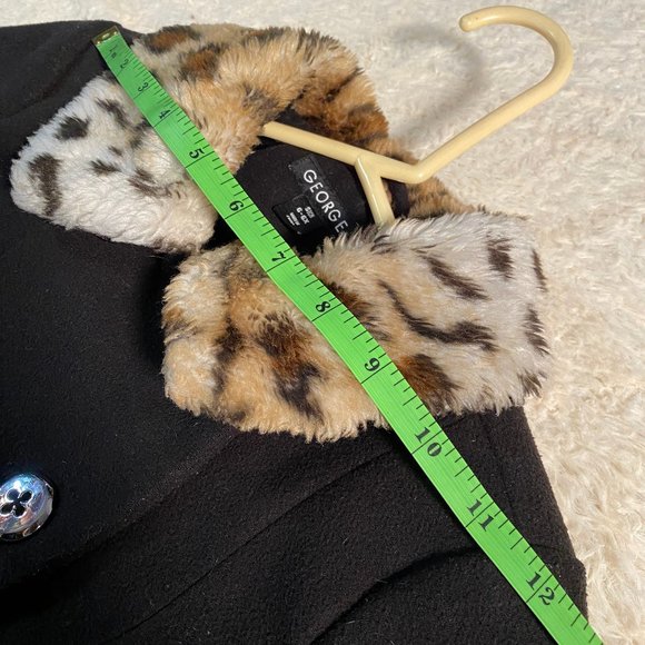 Kids Black Pea coat Jacket with animal print Collar - Picture 4 of 5